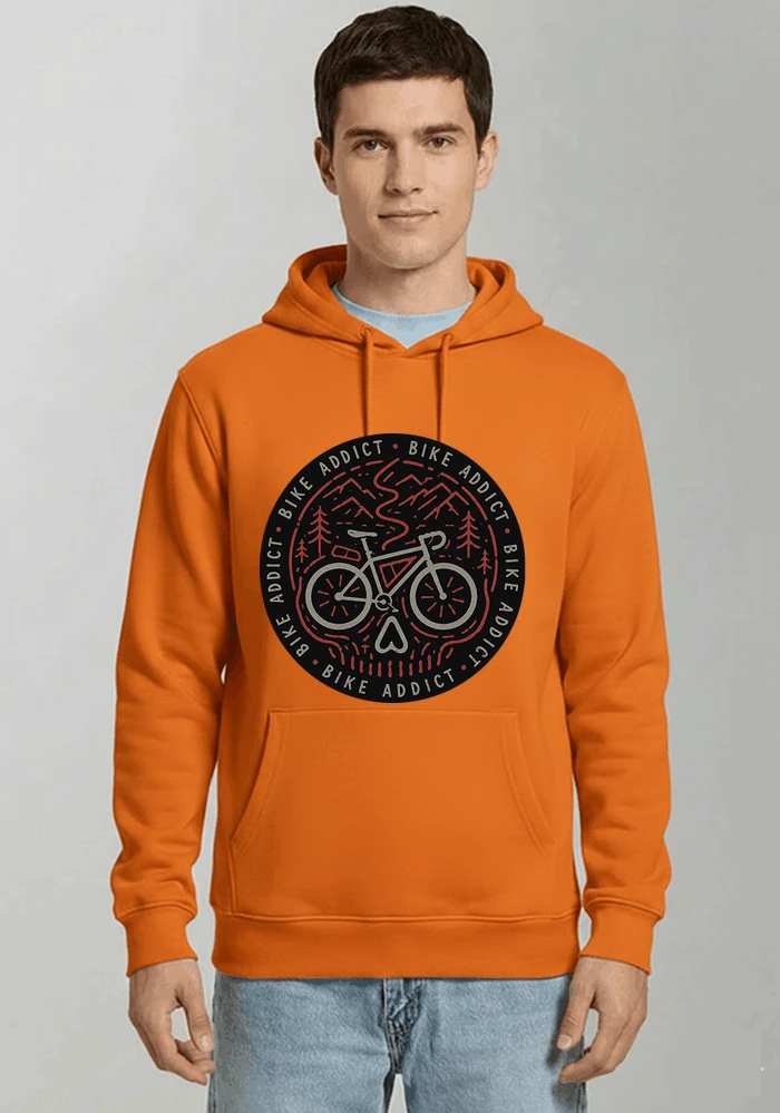 fahrrad t shirt bike addict gravel bike mountain adventure design kapuzenpullover orange