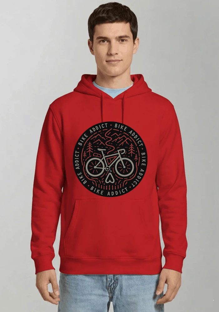 fahrrad t shirt bike addict gravel bike mountain adventure design kapuzenpullover red