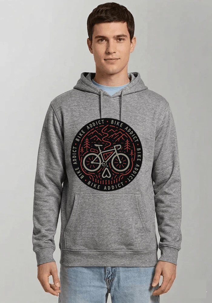 fahrrad t shirt bike addict gravel bike mountain adventure design kapuzenpullover sport grey