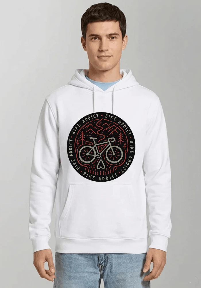 fahrrad t shirt bike addict gravel bike mountain adventure design kapuzenpullover white