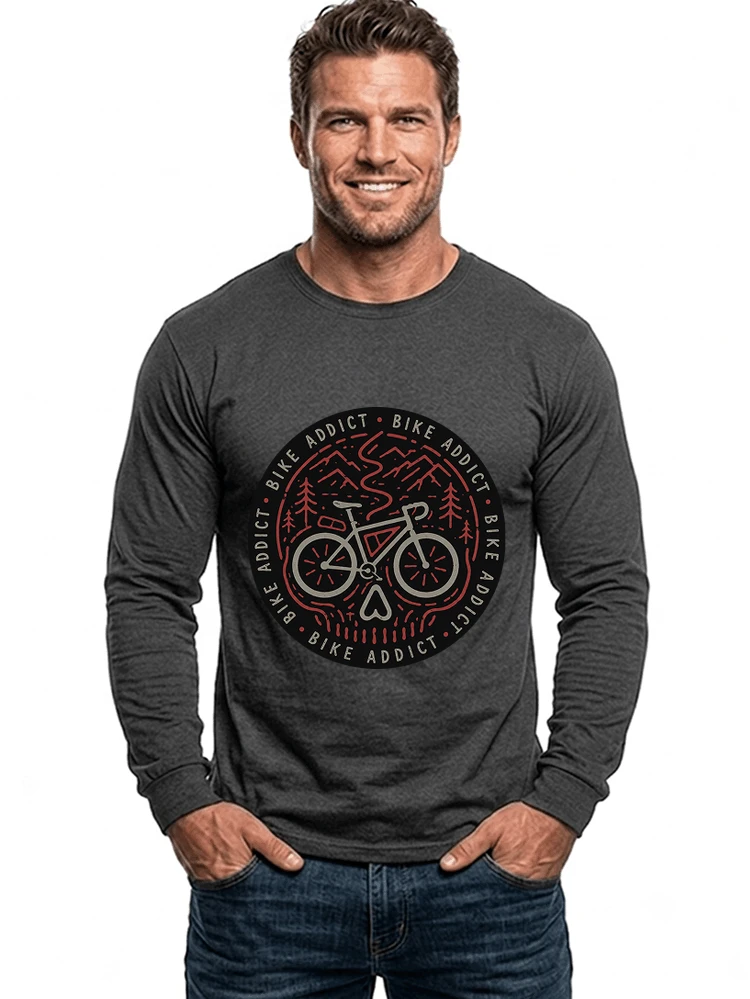 fahrrad t shirt bike addict gravel bike mountain adventure design langarmshirt anthracite melange