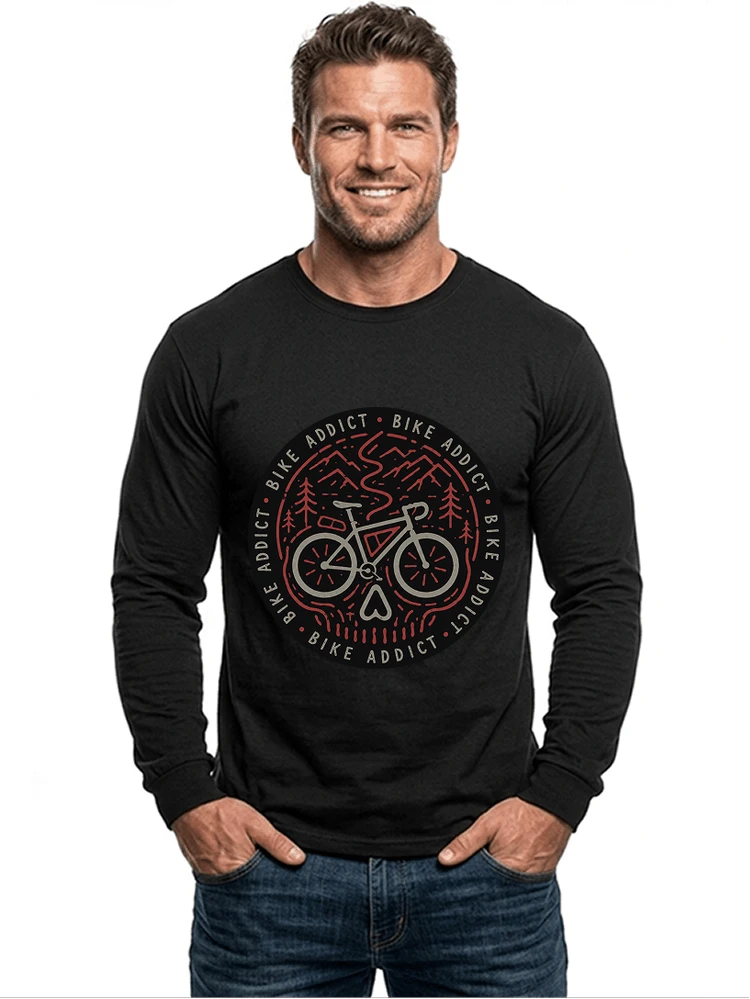 fahrrad t shirt bike addict gravel bike mountain adventure design langarmshirt black