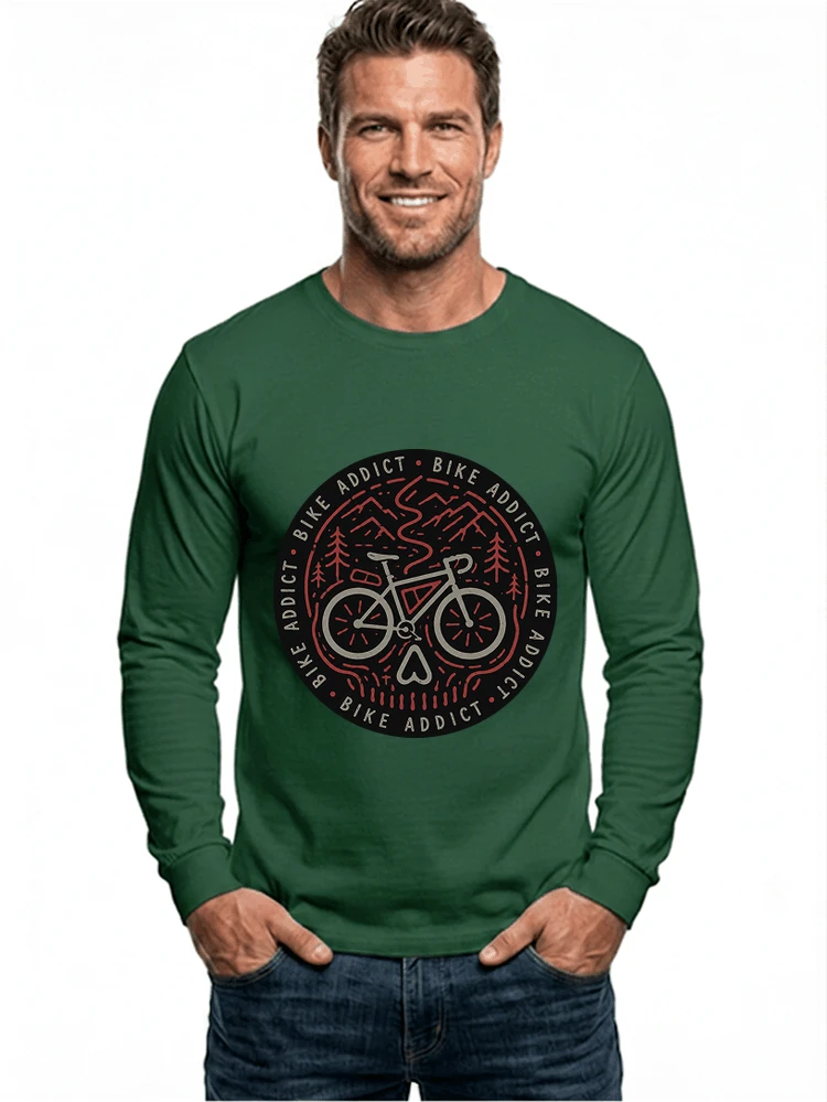 fahrrad t shirt bike addict gravel bike mountain adventure design langarmshirt forest green