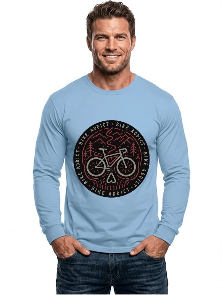 fahrrad t shirt bike addict gravel bike mountain adventure design langarmshirt light blue