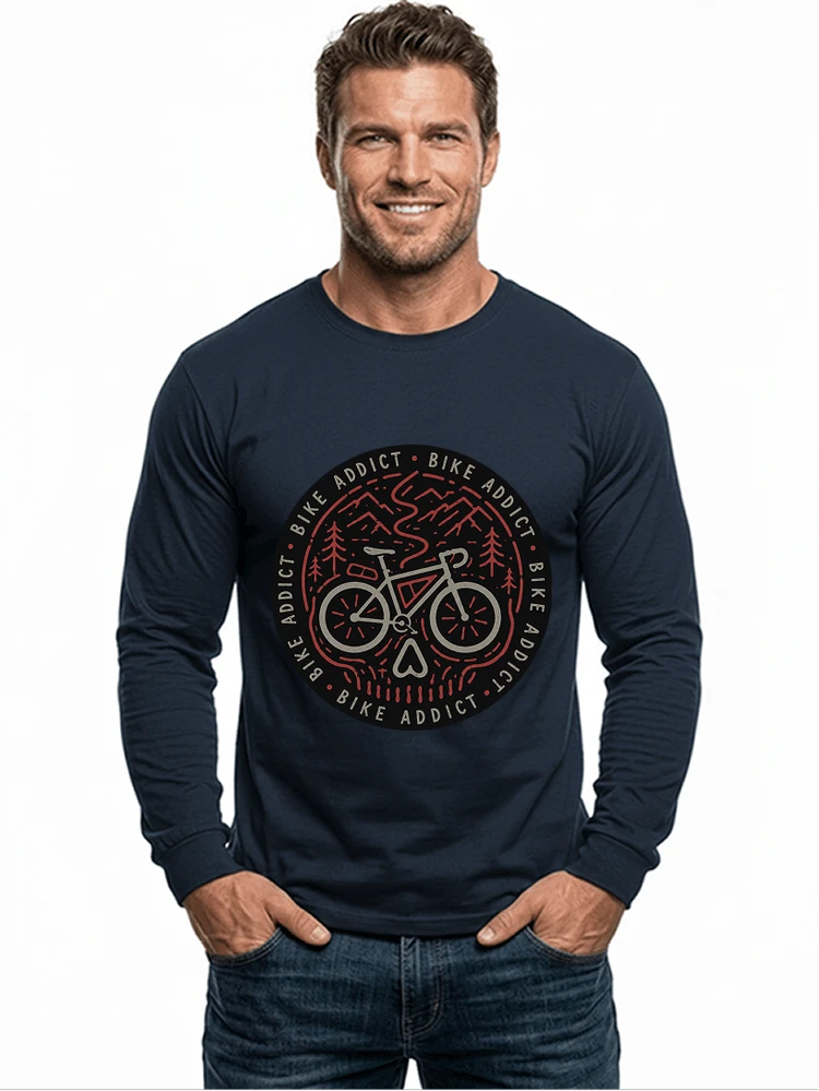 fahrrad t shirt bike addict gravel bike mountain adventure design langarmshirt navy