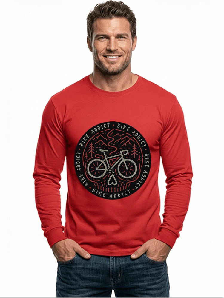 fahrrad t shirt bike addict gravel bike mountain adventure design langarmshirt red