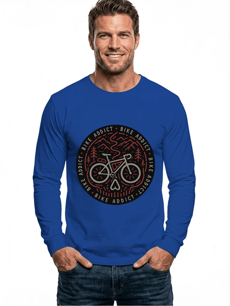 fahrrad t shirt bike addict gravel bike mountain adventure design langarmshirt royal blue