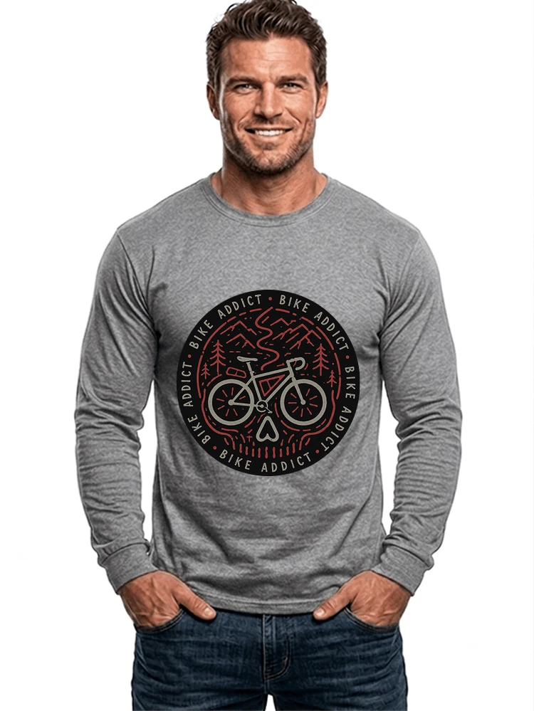 fahrrad t shirt bike addict gravel bike mountain adventure design langarmshirt sport grey