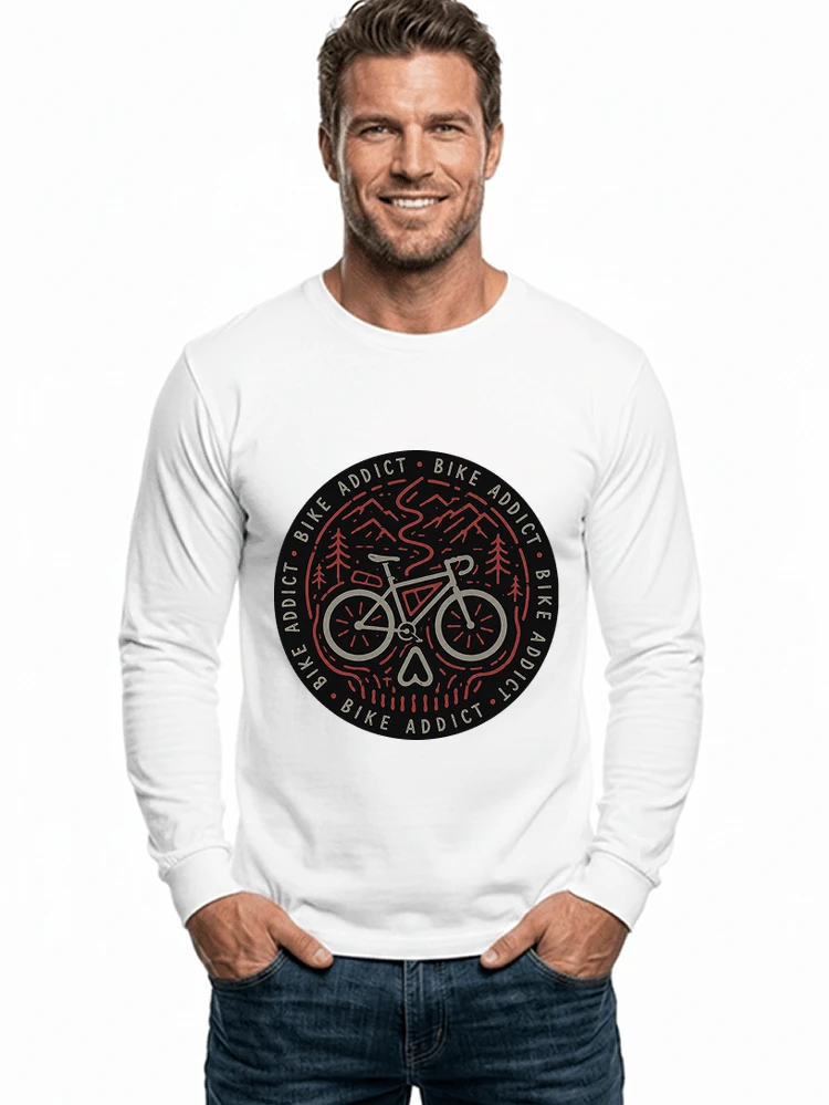 fahrrad t shirt bike addict gravel bike mountain adventure design langarmshirt white