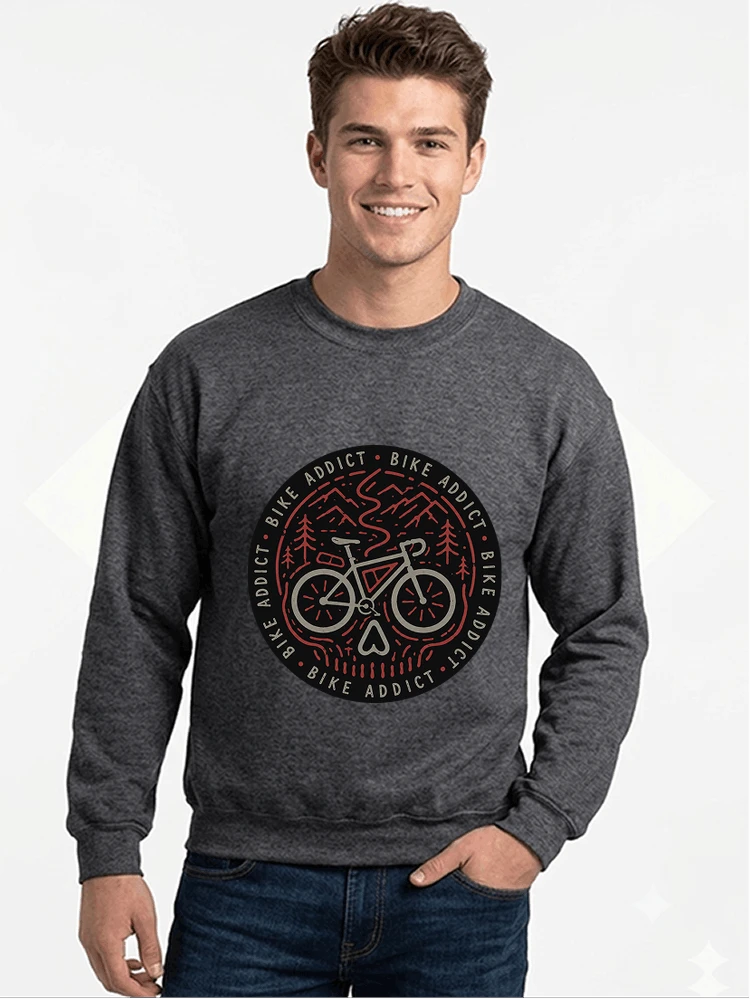 fahrrad t shirt bike addict gravel bike mountain adventure design sweatshirt mit rundhalsausschnitt anthracite melange