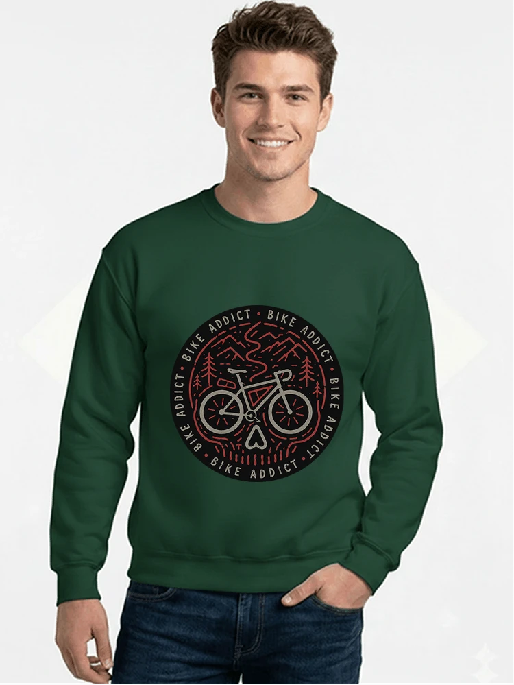 fahrrad t shirt bike addict gravel bike mountain adventure design sweatshirt mit rundhalsausschnitt forest green