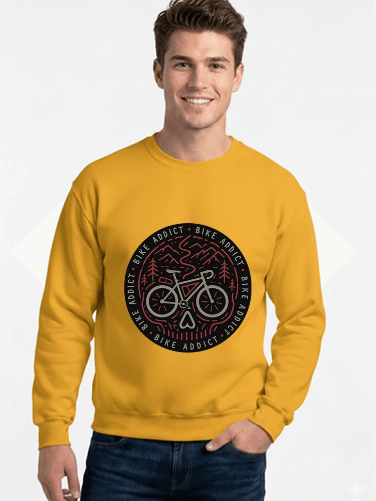 fahrrad t shirt bike addict gravel bike mountain adventure design sweatshirt mit rundhalsausschnitt gold