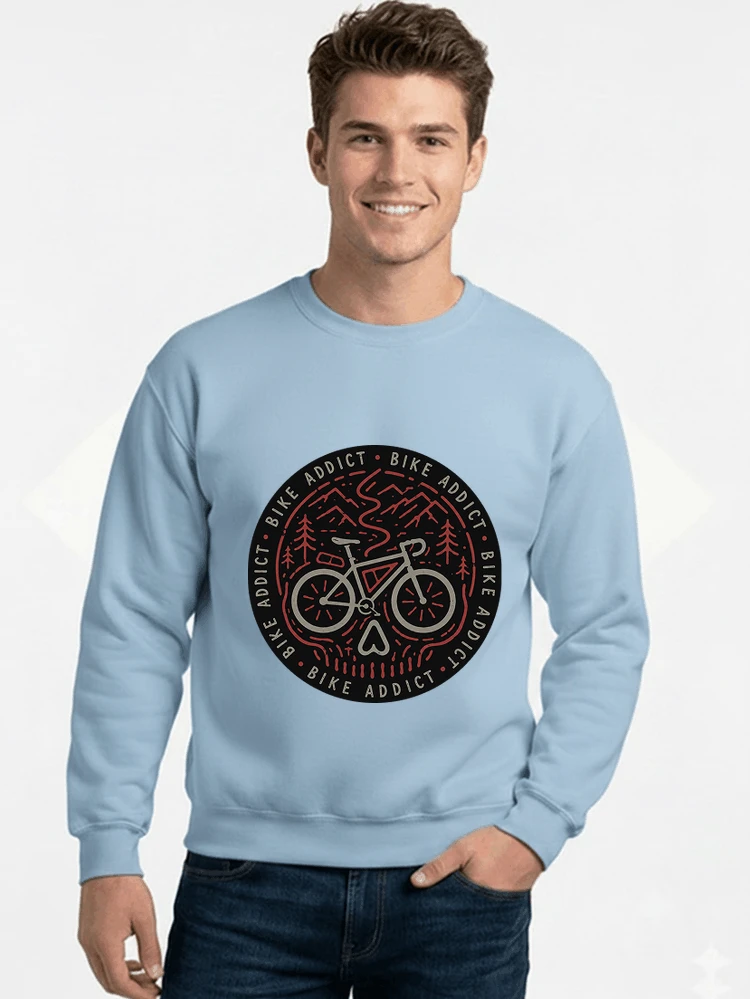 fahrrad t shirt bike addict gravel bike mountain adventure design sweatshirt mit rundhalsausschnitt light blue