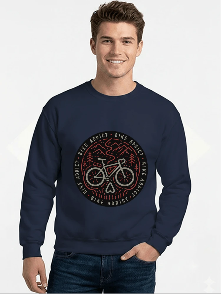 fahrrad t shirt bike addict gravel bike mountain adventure design sweatshirt mit rundhalsausschnitt navy