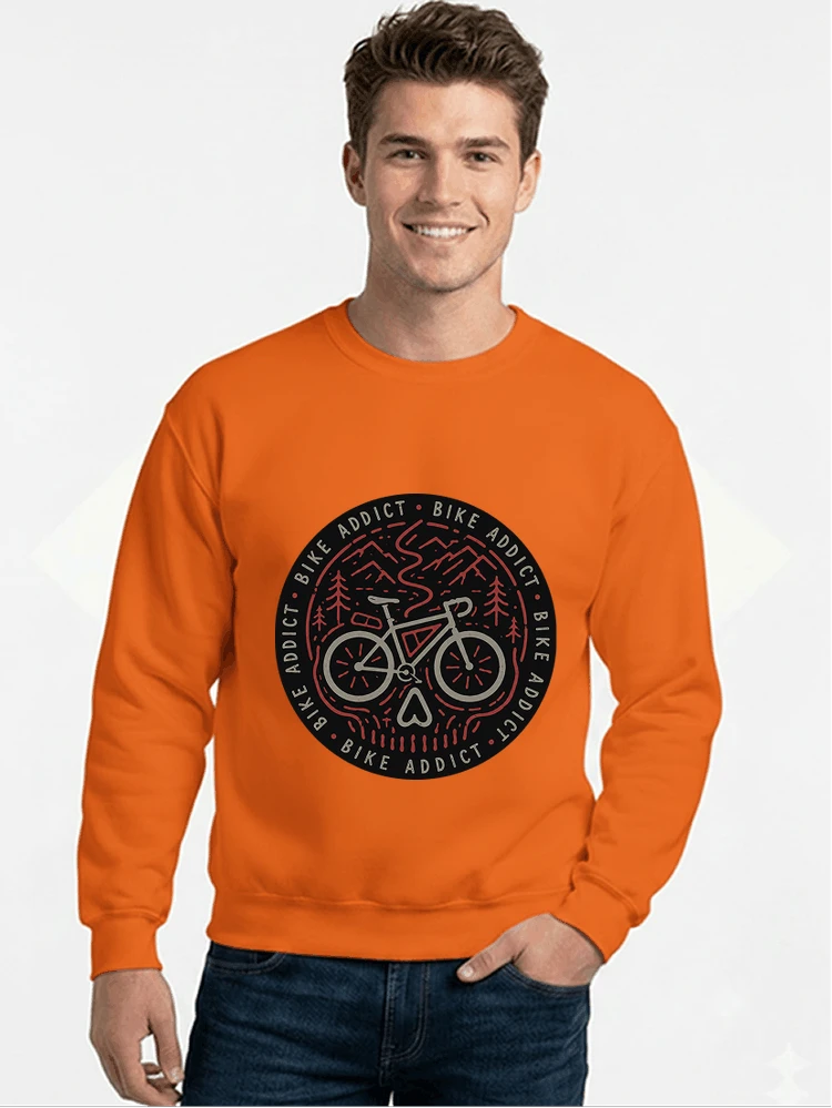 fahrrad t shirt bike addict gravel bike mountain adventure design sweatshirt mit rundhalsausschnitt orange