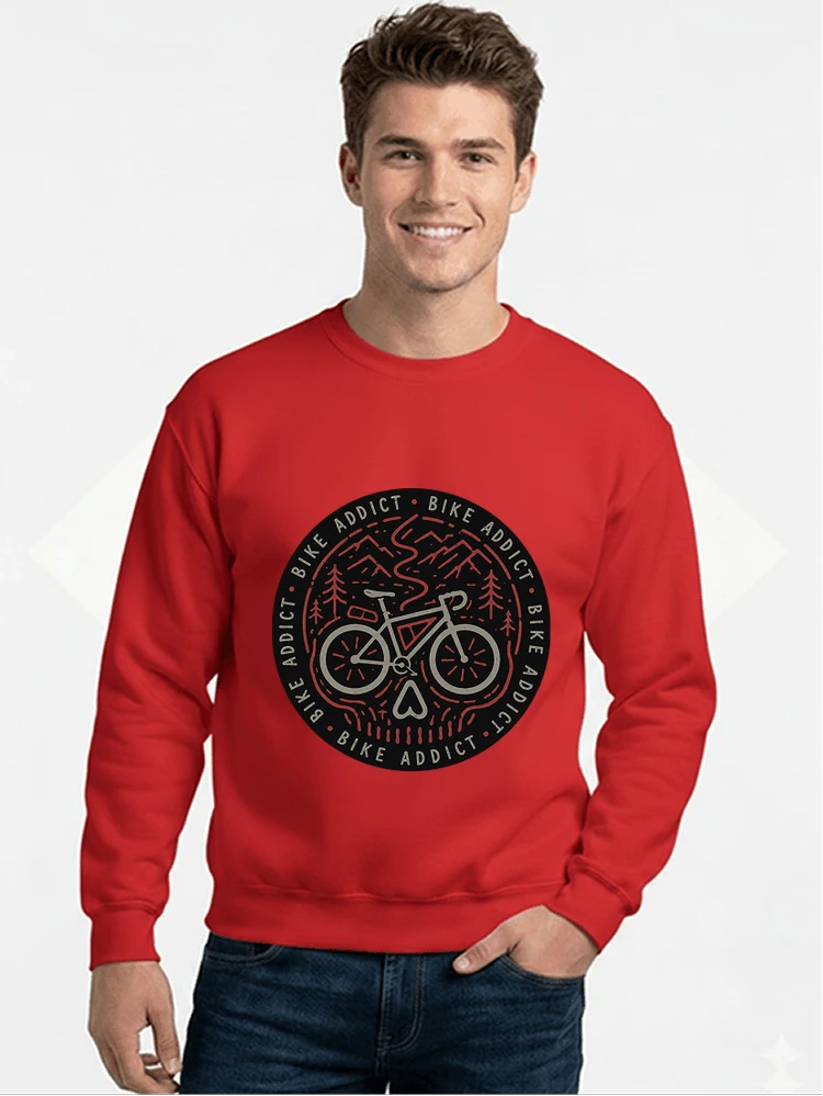fahrrad t shirt bike addict gravel bike mountain adventure design sweatshirt mit rundhalsausschnitt red