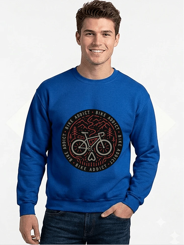 fahrrad t shirt bike addict gravel bike mountain adventure design sweatshirt mit rundhalsausschnitt royal blue