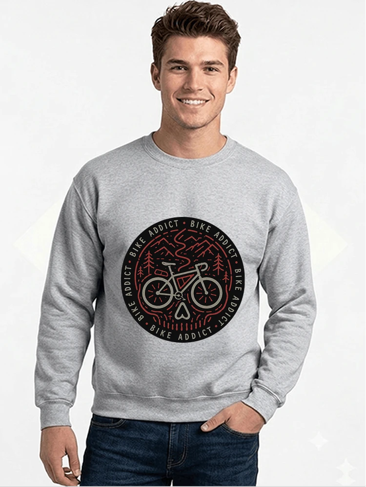 fahrrad t shirt bike addict gravel bike mountain adventure design sweatshirt mit rundhalsausschnitt sport grey