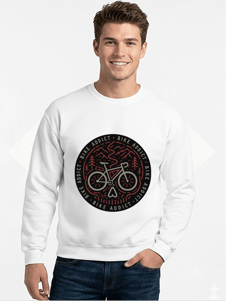 fahrrad t shirt bike addict gravel bike mountain adventure design sweatshirt mit rundhalsausschnitt white