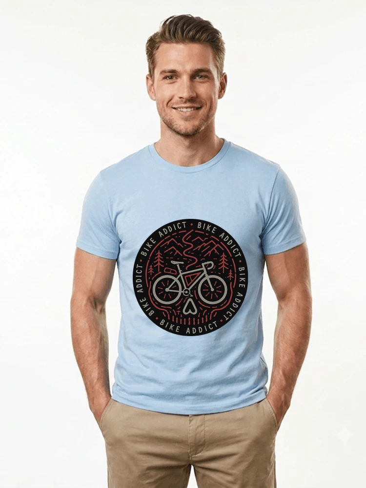 fahrrad t shirt bike addict gravel bike mountain adventure design t shirt light blue