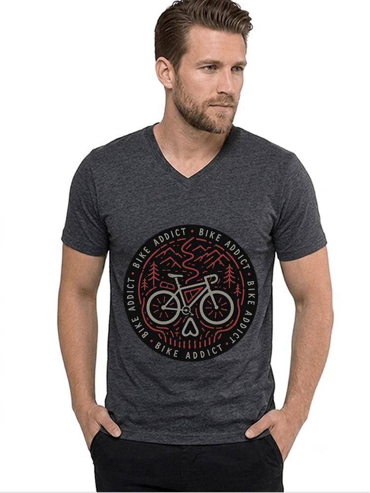 fahrrad t shirt bike addict gravel bike mountain adventure design t shirt mit v ausschnitt anthracite melange