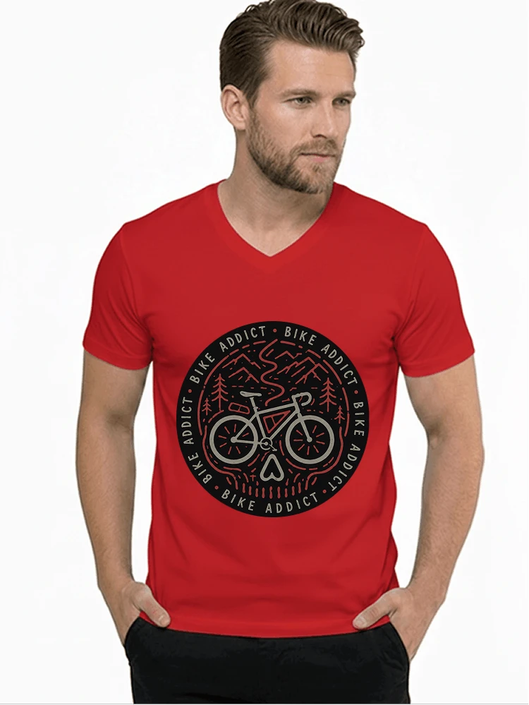 fahrrad t shirt bike addict gravel bike mountain adventure design t shirt mit v ausschnitt red