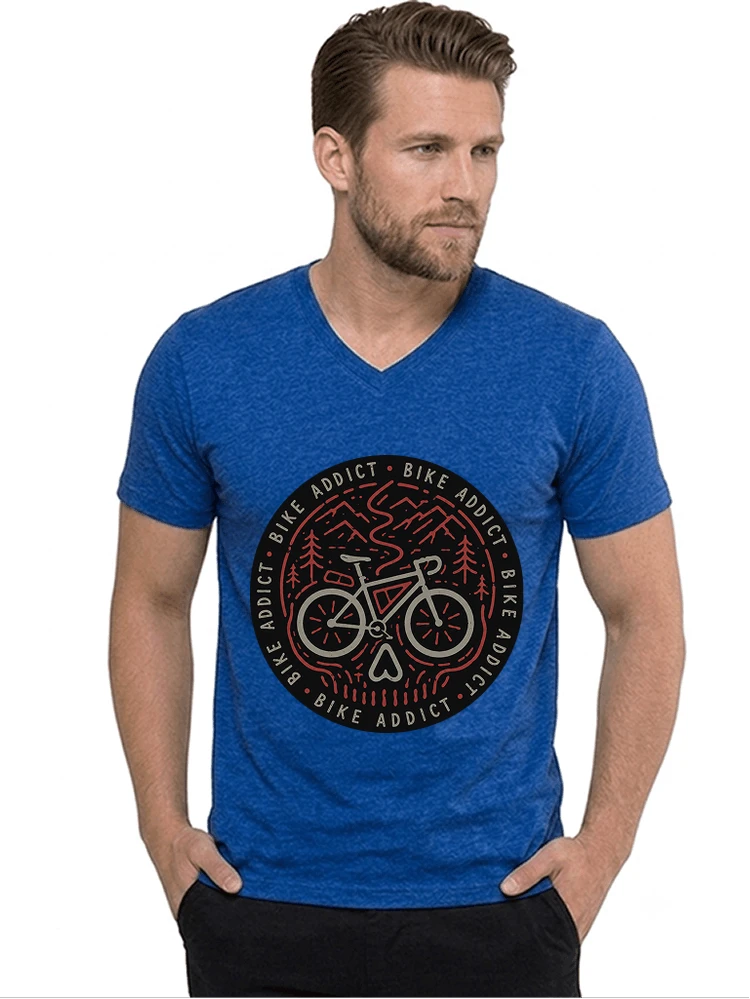 fahrrad t shirt bike addict gravel bike mountain adventure design t shirt mit v ausschnitt royal blue