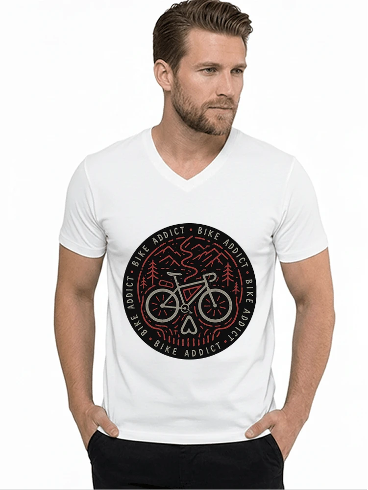fahrrad t shirt bike addict gravel bike mountain adventure design t shirt mit v ausschnitt white