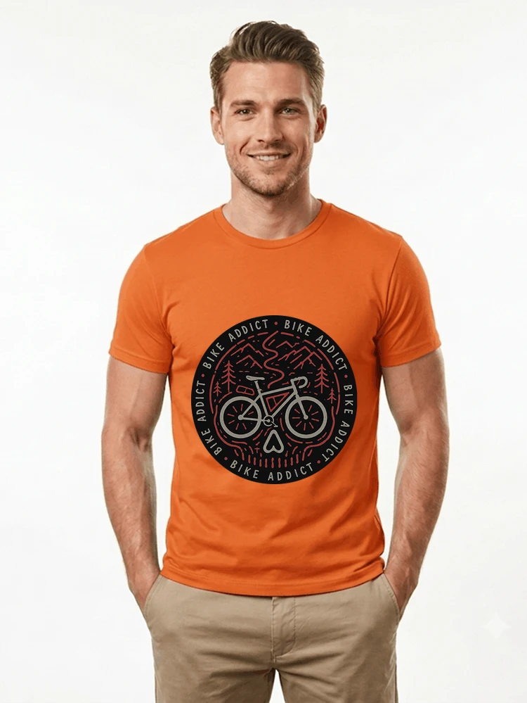 fahrrad t shirt bike addict gravel bike mountain adventure design t shirt orange