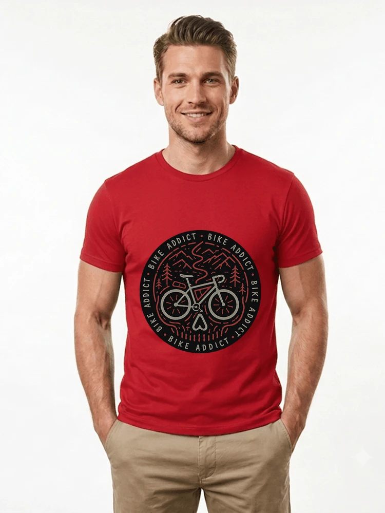 fahrrad t shirt bike addict gravel bike mountain adventure design t shirt red