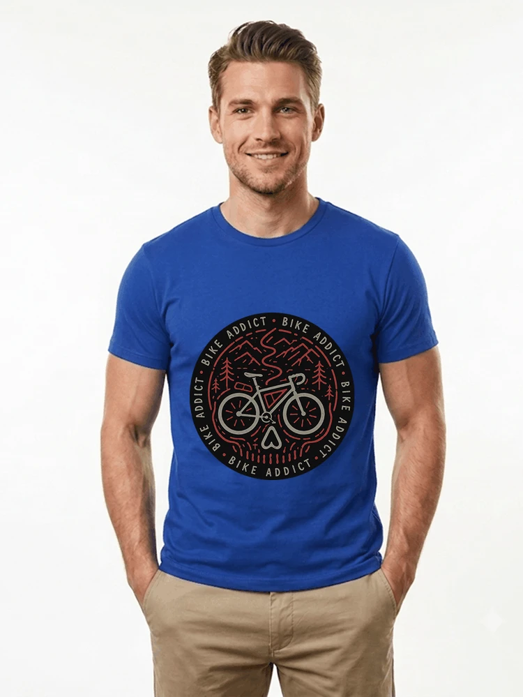 fahrrad t shirt bike addict gravel bike mountain adventure design t shirt royal blue