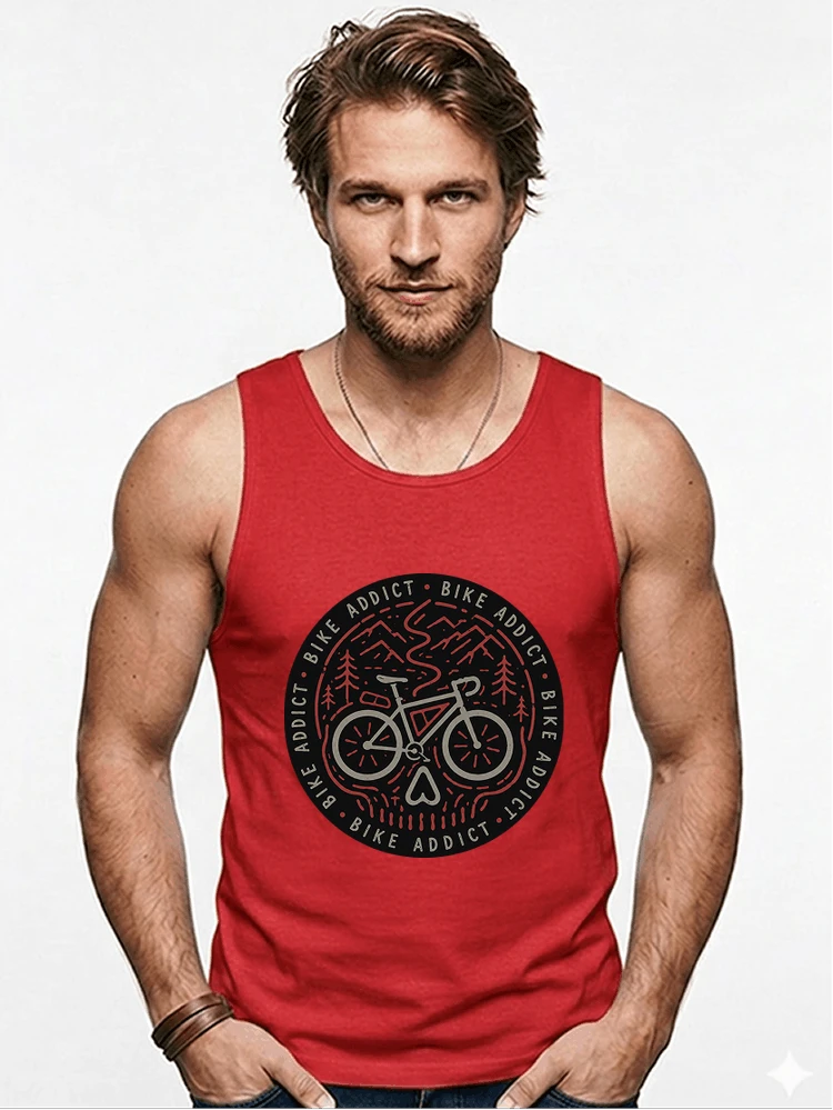 fahrrad t shirt bike addict gravel bike mountain adventure design tanktop red