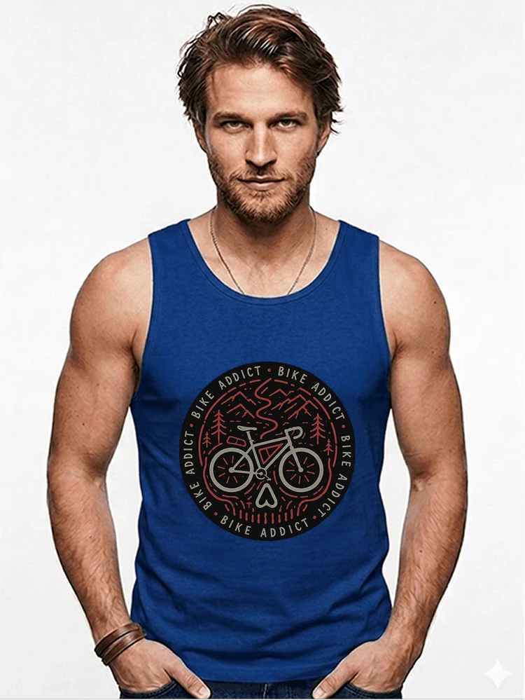 fahrrad t shirt bike addict gravel bike mountain adventure design tanktop royal blue