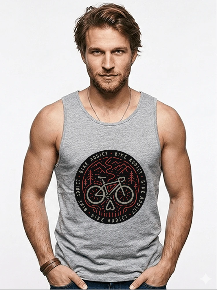 fahrrad t shirt bike addict gravel bike mountain adventure design tanktop sport grey