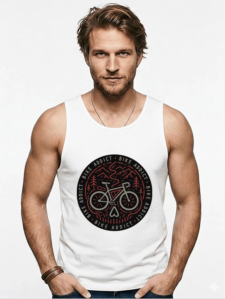 fahrrad t shirt bike addict gravel bike mountain adventure design tanktop white