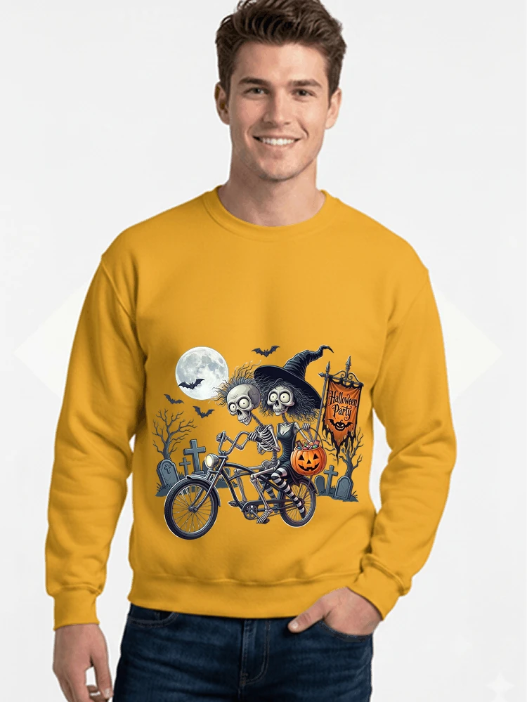 fahrrad t shirt halloween lustiges halloween t shirt sweatshirt mit rundhalsausschnitt gold
