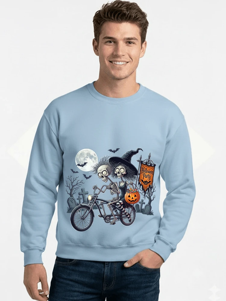 fahrrad t shirt halloween lustiges halloween t shirt sweatshirt mit rundhalsausschnitt light blue