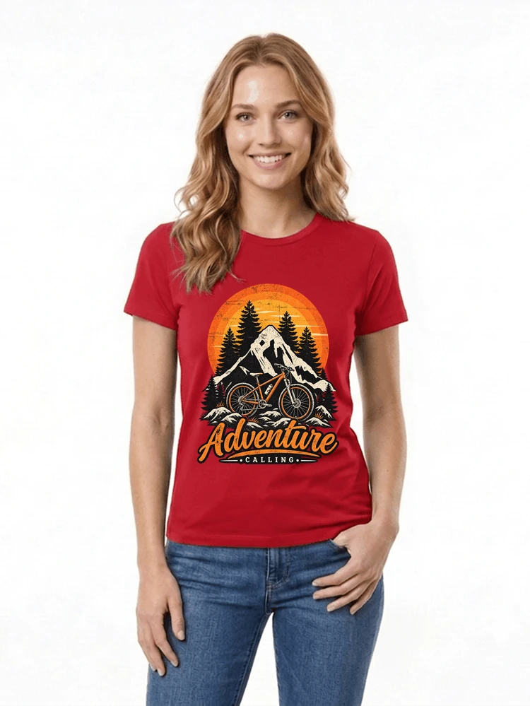 fahrrad t shirt mtb mountainbike retro design shirt damen t shirt red