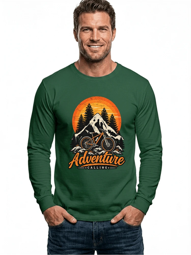 fahrrad t shirt mtb mountainbike retro design shirt langarmshirt forest green