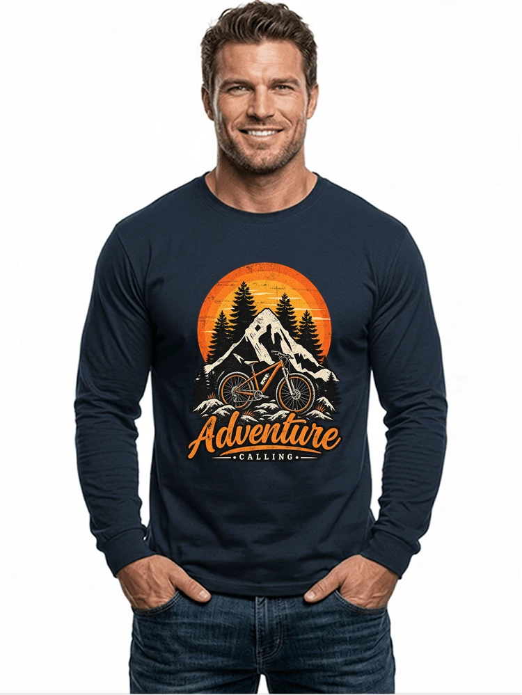 fahrrad t shirt mtb mountainbike retro design shirt langarmshirt navy