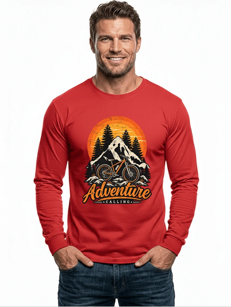 fahrrad t shirt mtb mountainbike retro design shirt langarmshirt red