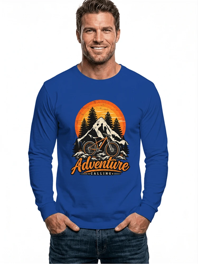 fahrrad t shirt mtb mountainbike retro design shirt langarmshirt royal blue