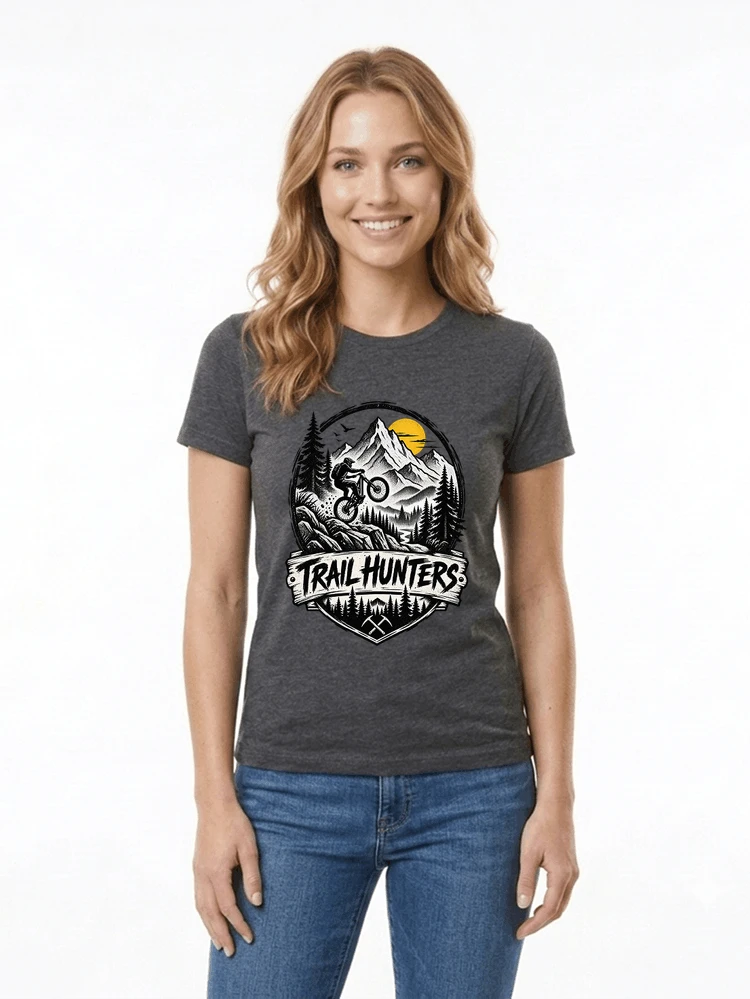 fahrrad t shirt trail hunters downhill mountainbike motiv shirt damen t shirt anthracite melange