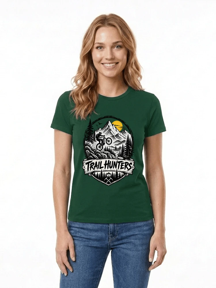 fahrrad t shirt trail hunters downhill mountainbike motiv shirt damen t shirt forest green