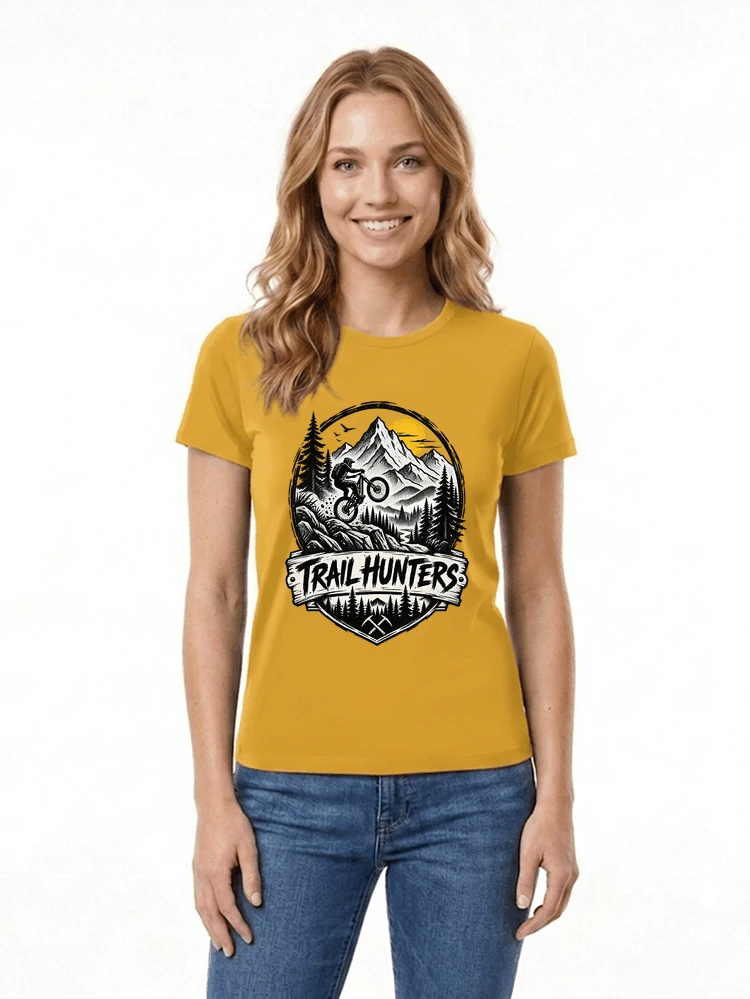 fahrrad t shirt trail hunters downhill mountainbike motiv shirt damen t shirt gold