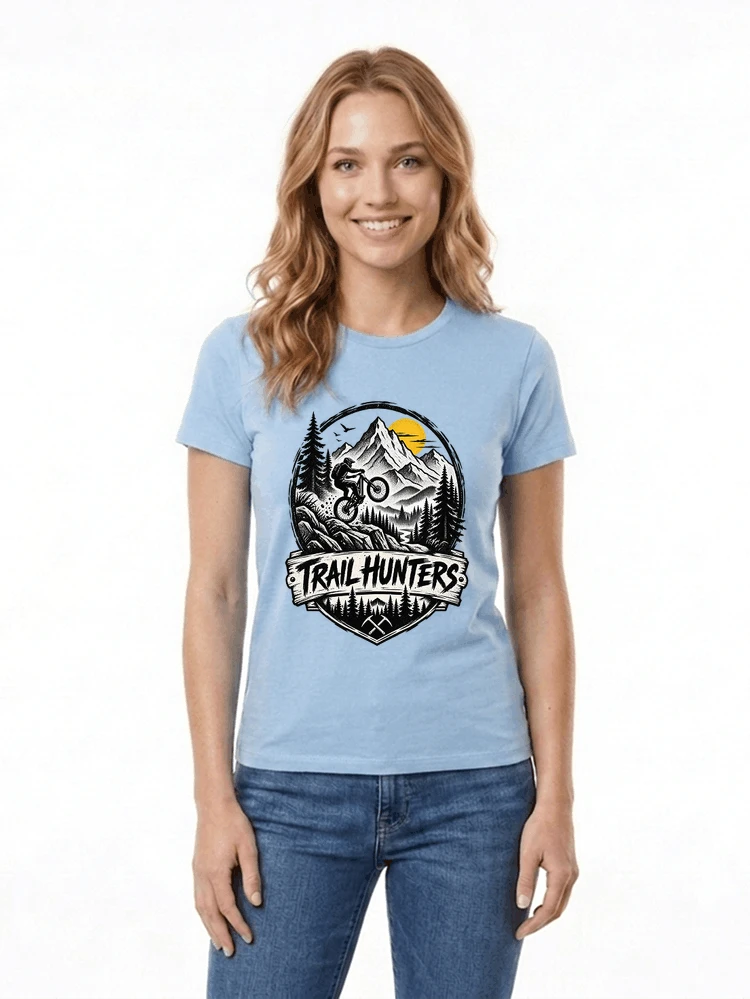 fahrrad t shirt trail hunters downhill mountainbike motiv shirt damen t shirt light blue