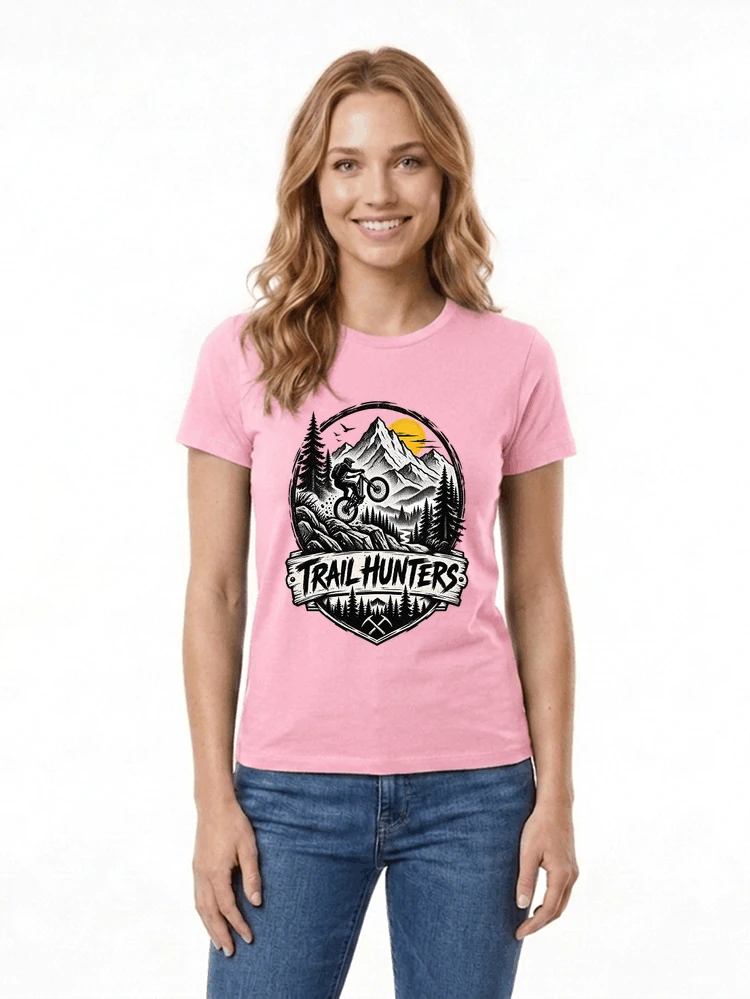 fahrrad t shirt trail hunters downhill mountainbike motiv shirt damen t shirt light pink