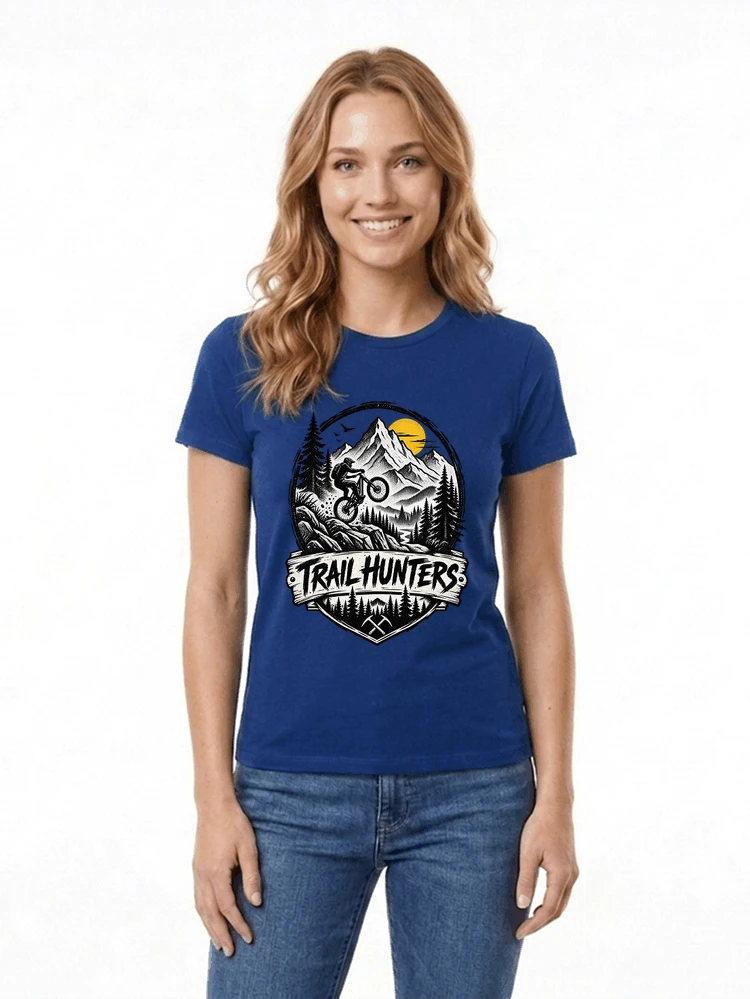 fahrrad t shirt trail hunters downhill mountainbike motiv shirt damen t shirt royal blue