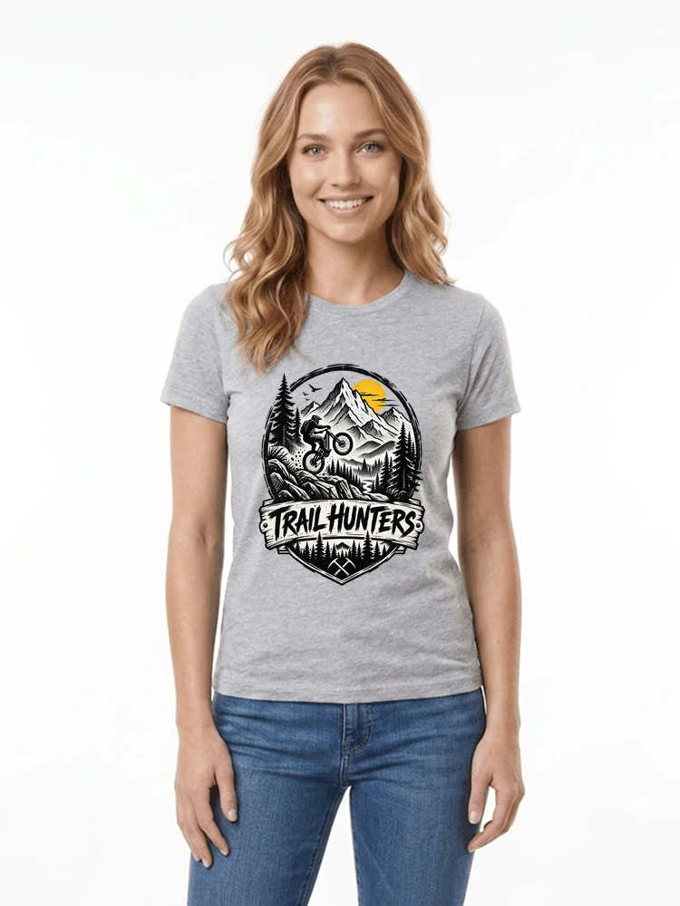 fahrrad t shirt trail hunters downhill mountainbike motiv shirt damen t shirt sport grey