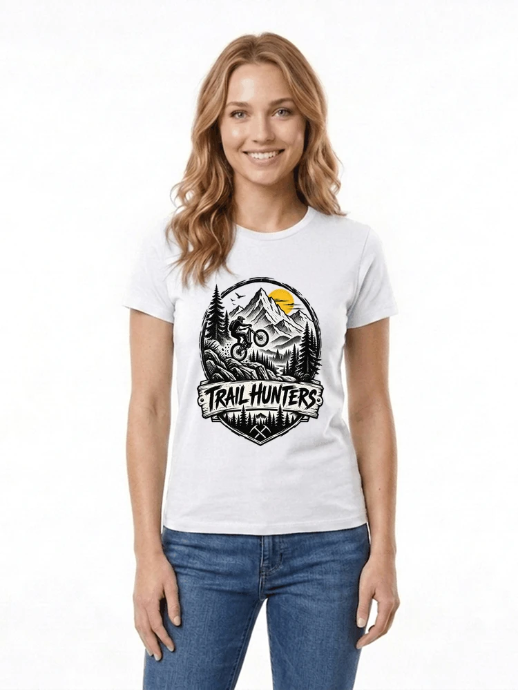 fahrrad t shirt trail hunters downhill mountainbike motiv shirt damen t shirt white